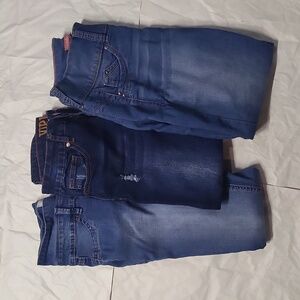 Womens 3 pair denim blue jeans lot pants ankle jeggings 7 YMI VIP 7/8